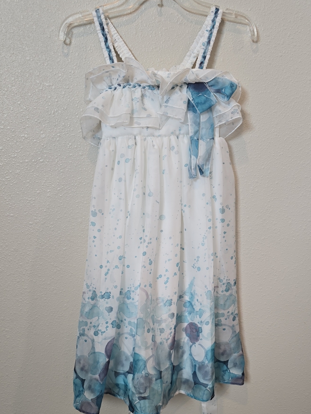 Isobella & Chloe White and Light Blue Floral Ruffle Dress
